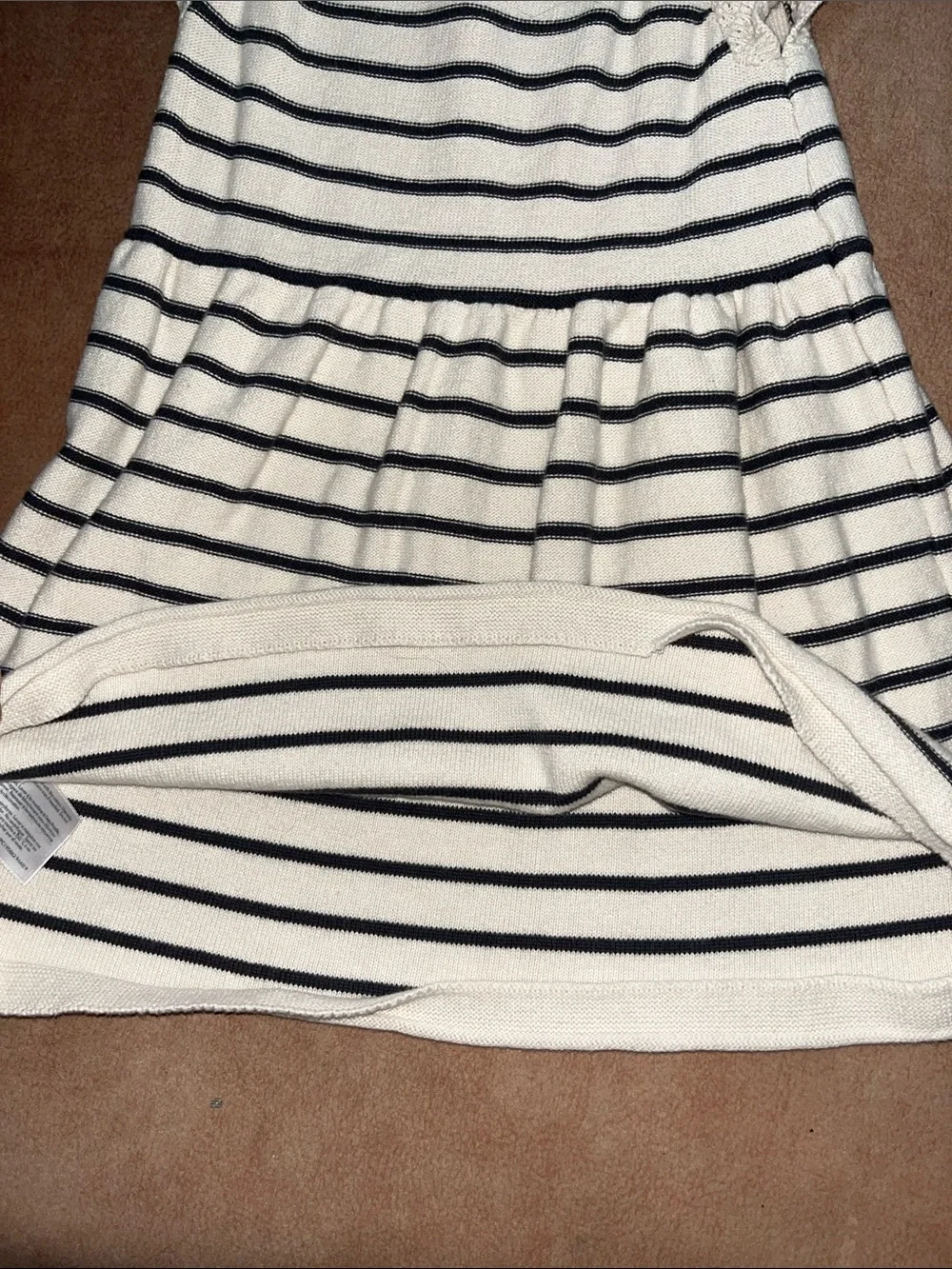 OshKosh B'gosh Cream and Dark Navy Striped Knit Dress with Cap Sleeves